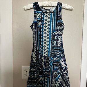 Planet Gold Small S Velvety Blue and White Skater Dress